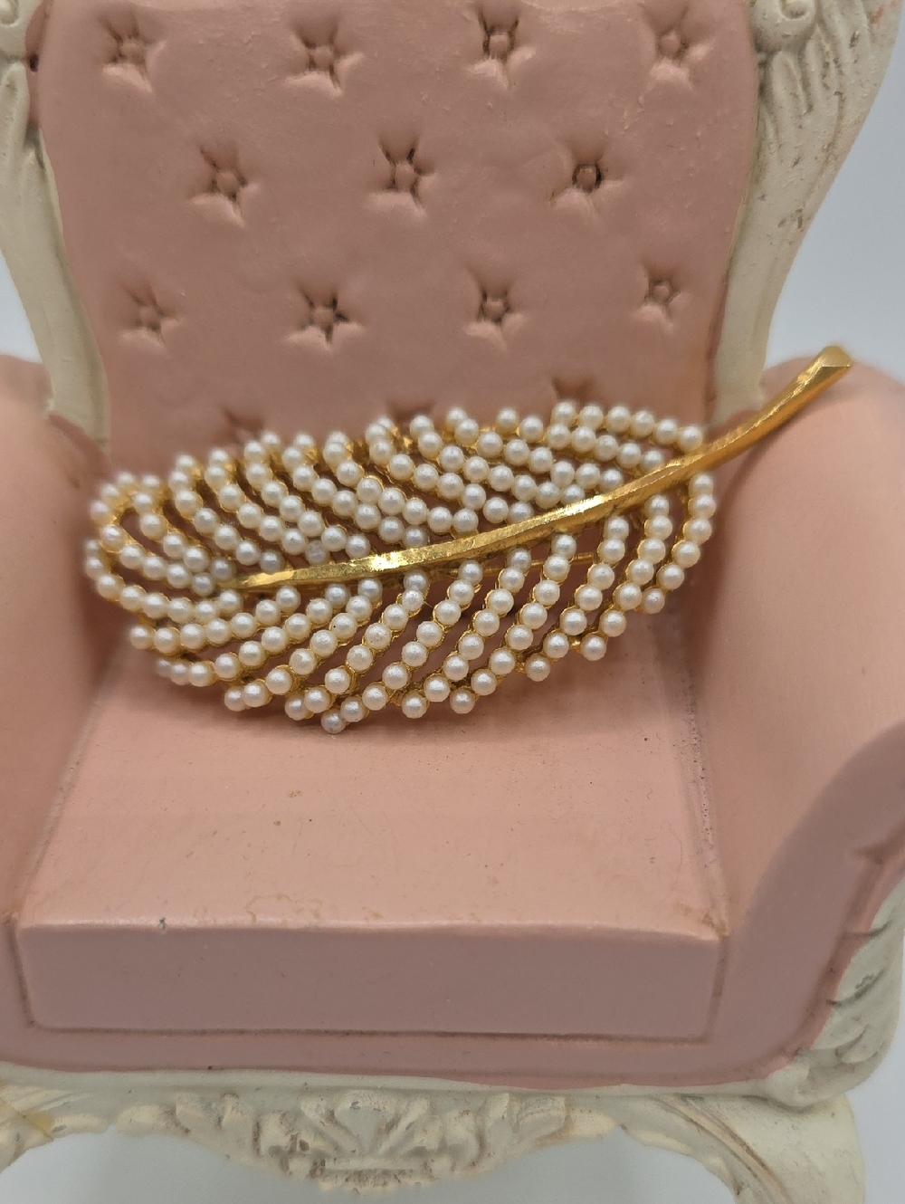 1960s Vintage B.S.K. Leaf Brooch with Seed Pearls